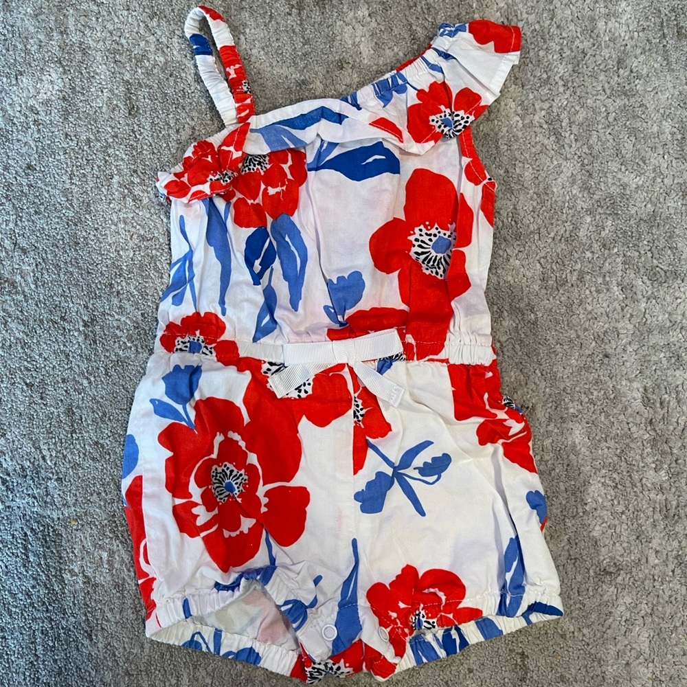 Vibrant Floral Kids Romper in Red and Blue